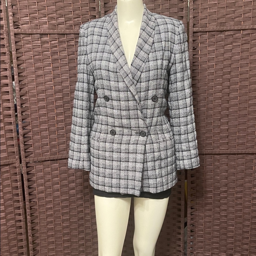 Jon Michel Vintage Women's Gray Plaid Double-Breasted Blazer